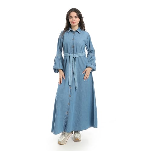 Andora Light Blue Long Sleeves Buttons Closure Denim Dress-L...