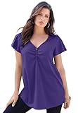 Roamans Women's Plus Size Flutter-Sleeve Sweetheart Ultimate Tee Long T-Shirt Top - 22/24, Midnight...
