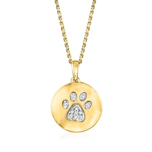 Ross-Simons Diamond Paw Print Circle Pendant Necklace in 18kt Gold Over Sterling. 16 inches
