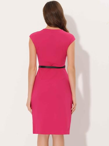 Image of Allegra K Business Dress for Women's Work Elegant 2026 Cap Sleeve Belted Office Sheath Dresses