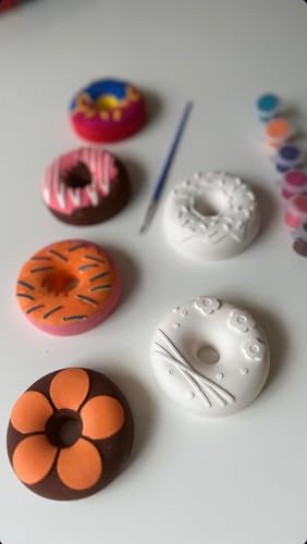 Image of EXPESIA DIY Donut Plaster Painting Kit for Kids, 6 Paintable Figurines, with Brush and 6 Colours, Creative Art and Craft Activity, Ages 2+