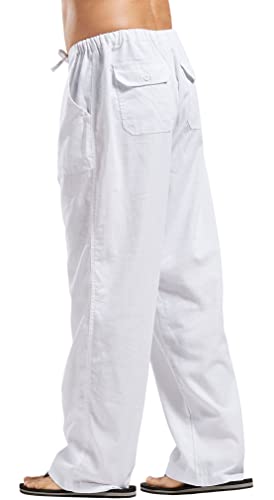 Men's Summer Casual Loose Fit Straight-Legs Stretchy Waist Linen Beach Pants2