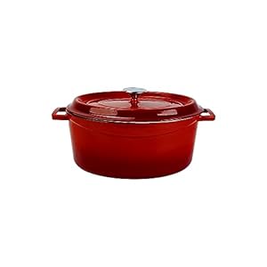 Lava Light-Colored Sand Enameled Cast Iron Dutch Oven, 7.5 Quarts Oval, Dual Handle Casserole with Glossy Sand-Colored Three Layers of Enamel Coated White Interior and Trendy Lid (Red)