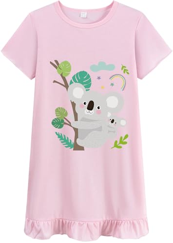 DDSOL Toddler Girl Nightgown Short Sleeve Sleepwear Kid Summer Lace Nightie Sleepshirt Nightdress Pajamas 4-10 Year