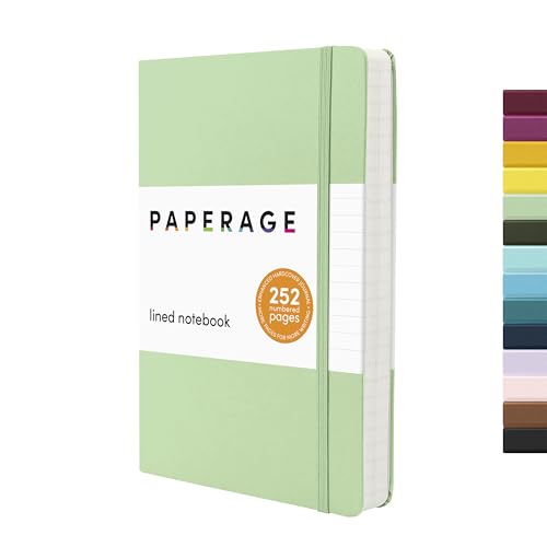 Image of PAPERAGE Lined Journal Notebook, (Sage Green), 252 Pages, Medium 5.6 in x 8 in - 100 GSM Thick Paper - Hardcover Journaling Notebook for Work, School & Note Taking