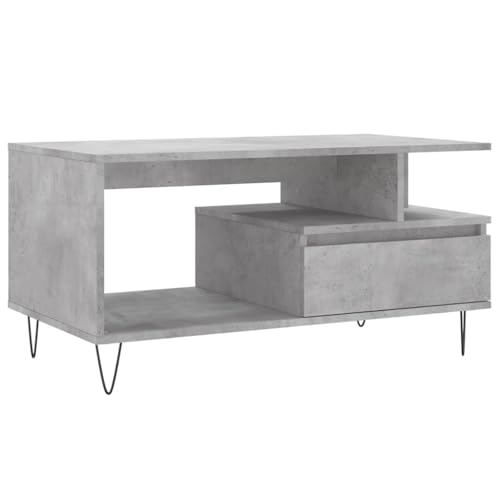 Table Basse Gris Béton Bois d'Ingénierie Table d'Appoint Rectangulaire Salon Design Moderne - 2