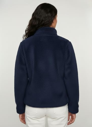 Image of Alan Jones Clothing Women's Fluffy Yarn Fleece Full-Zip Jacket | Soft Lightweight Warm Outerwear with Stand Collar & Piping at Hem & Cuffs