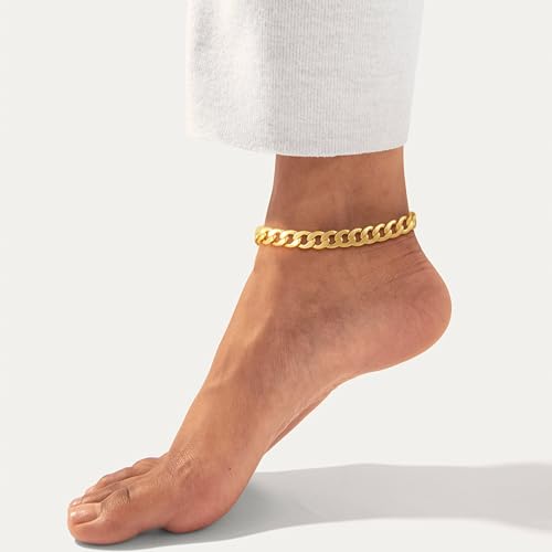 Image of Gold Ankle Bracelets for Women Waterproof - Dainty Gold Anklets Trendy Layered 14K Gold /Silver Plated Stackable Chunky Cuban Link Chian Anklet Bracelet Set for Women Non Tarnish Beach Jewelry Gift