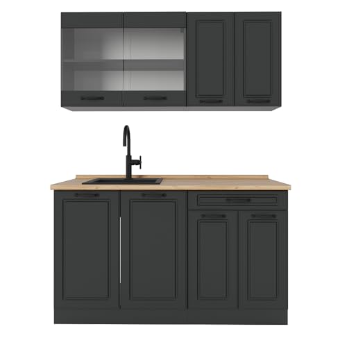 Vicco Singleküche R-Line, Anthrazit Landhaus, 140 cm ohne...