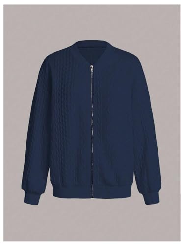 Verdusa Women's Cable Knit Zip Up Jacket Long Sleeve Baseball Collar Casual Bomber Jackets3
