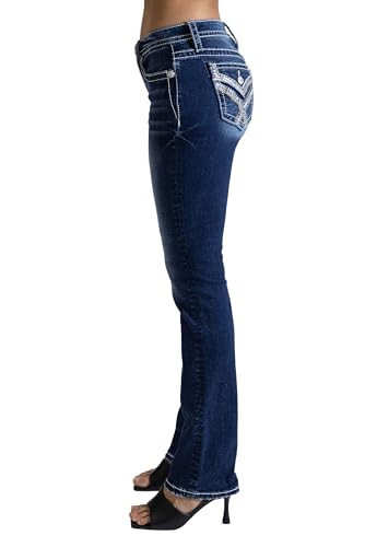 Miss Me Women's Criss Cross Bohemian Faux Flap Pocket Mid-Rise Straight Jeans3