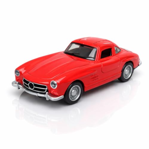 Image of 1:36 Scale Mercedes Vintage Diecast Toy Car - Pull Back Metal Classic Car Model with Openable Doors, LED Lights & Music - Alloy Mini Vehicle Gift for Kids, Boys & Collectors【RED】