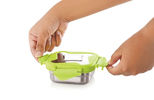 Image of STEELLOCK Smart Stainless Steel Tiffin Lunch Box Set for Kids and Adults - Airtight Leakproof Square Containers with Steel Lids - Green 250ml & 360ml - School & Office