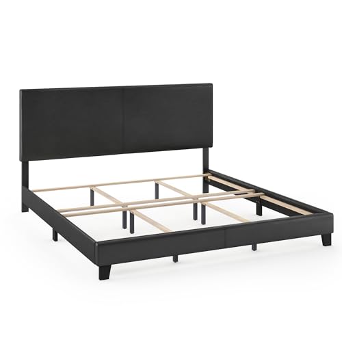 FURINNO Pessac PU Leather Upholstered Platform, King, Black