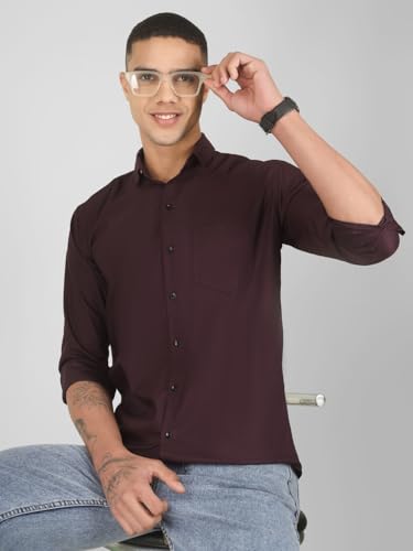 Image of Mens Cotton Lycra Full Sleeve Slim Fit Semi-Formal Shirt | Textured Pattern | Curved Hem