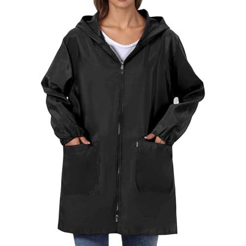 Chaquetas impermeables para mujer, transpirable, con capucha, casual, para mujer, 02#_Negro, 6XL