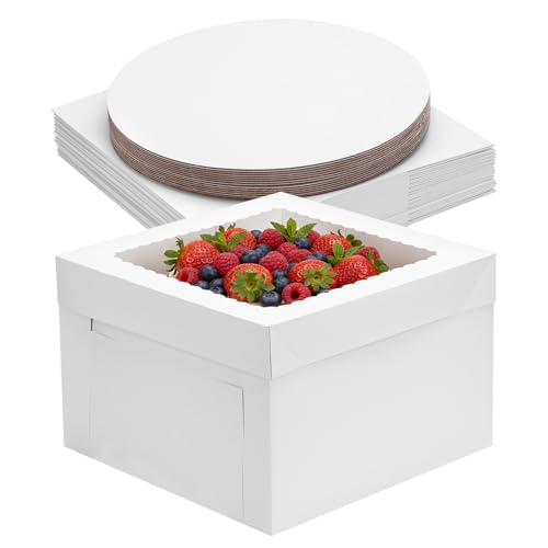 El Mejor Listado de Cajas para tartas los mejores 10. 48 Moretoes Paquete de 30 Cajas para Pasteles de 12 Pulgadas con Bases para Pasteles (15 Cajas y 15 Bases), Transportador de 12x12x8 Pulgadas con Ventana para Cajas Pasteles,...