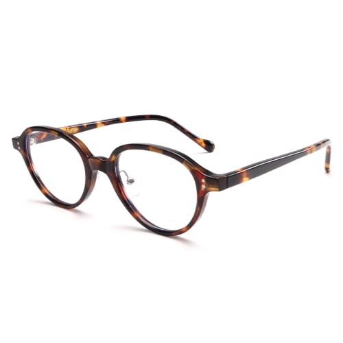 Image of Dollger Retro Oval Men's Women's Prescription Glasses Olive Tortoiseshell | TR90 + Acetate Fiber Frame, Anti Blue Light