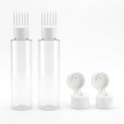 Image of Hian Hair Oil Applicator Bottle With Comb Tip, Transparent Plastic Scalp Dispenser For Easy Oil & Shampoo Application, Refillable Bottle For Root Care (White Color, Pack of 2) ,100 Ml