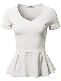 SSOULM Women's Classic Stretchy Short Sleeve Flare Peplum Blouse Top White M
