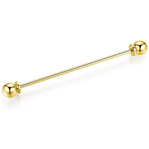 HONEY BEAR Tie Collar Bar Pins Set Brooches for Shirts,Stainless Steel for Business Wedding Gift,Silver ,65mm (Barbell End Gold) Cover