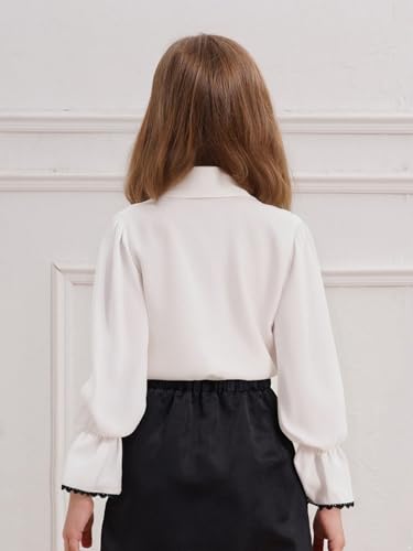 Girls Lace Long Puff Sleeves Shirt Button Blouse Top for School Birthday Party Wedding Casual Daily Wear4