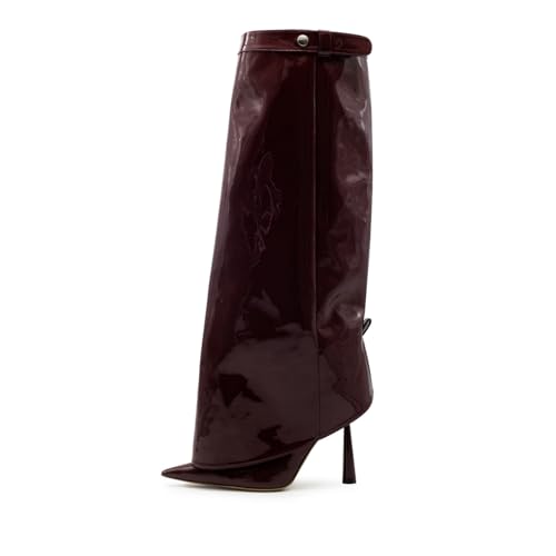 Image of Goolita Fold Over Boots For Women, Pointed Toe Stiletto Heel Knee High Boots Fashion Comfortable Slip On Tall Boots