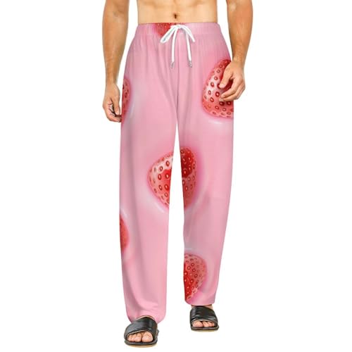 Pantalon de pyjama long femme rose fraise en taille S avec poches latérales