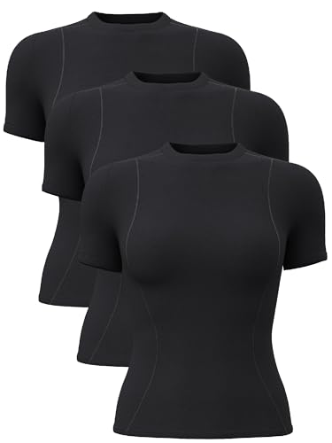 TAISIM Women's Dry Fit Workout Shirt Crew Neck Compression Top