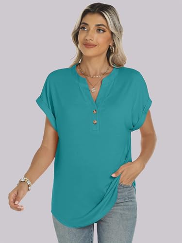 Image of ANRABESS Womens Short Sleeve Henley Tops V Neck Dressy Casual Blouses Summer Trendy Tee Shirts 2026 Vacation Fashion Clothes