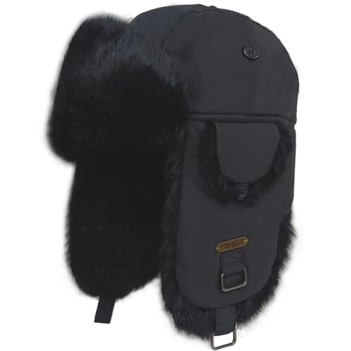 Image of Winter Trapper Hat for Men Women Warm Soft Russian Ushanka Hat Real Rabbit Fur Aviator Bomber Hats Winter Hats with Ear Flaps