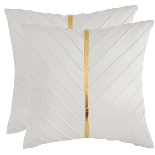 Image of Velvet Throw Pillow Covers 16x16 inch Pack of 2 Gold Decor Beige