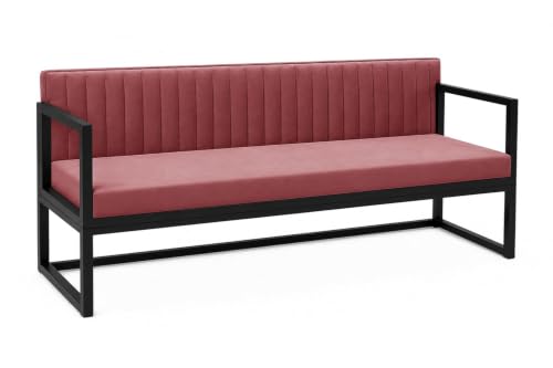 Image of Metal Sofa Bed for Living Room | Modern Industrial Design Metal Frame Three Seater Sofa Bed for Home, Office & Lounge-Rose Pink