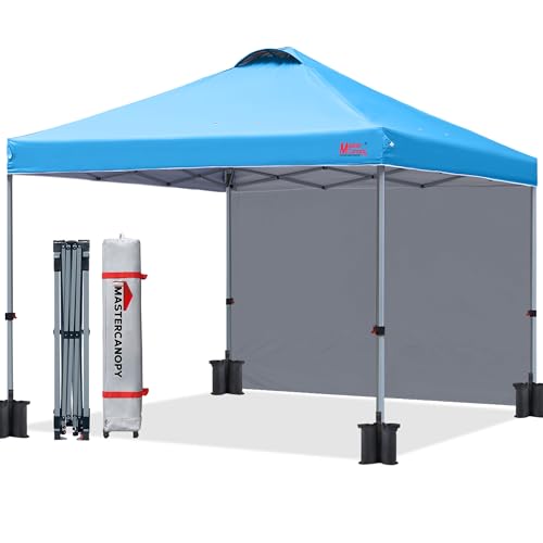 Image of MASTERCANOPY 10x10 Durable Pop Up Canopy Tent with 1 Sidewall, Sky Blue