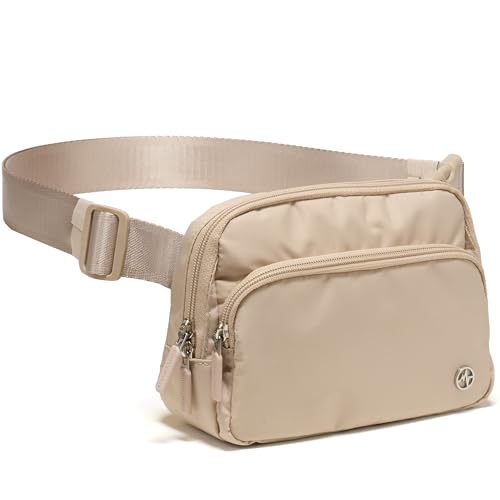 Pander Nylon Crossbody Belt Bag with Excess Strap Keepers 6-Pocket Adjustable Sling Fanny Pack for Travel and Everyday Carry Warm Beige