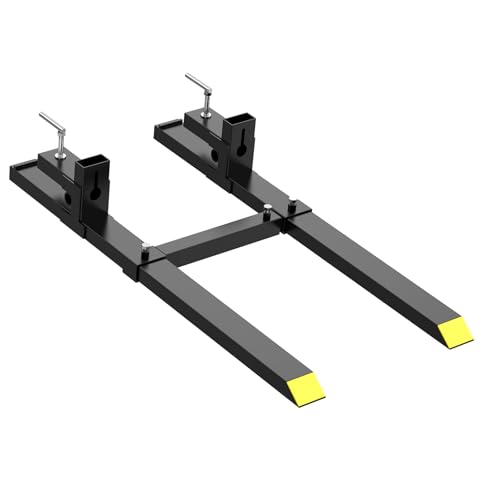Clamp On Pallet Forks 60" 2000 Lbs with Adjustable Stabilizer Bar, Heavy Duty Front Loader Forks, Fork Attachment for Skid Steer, Loader Bucket