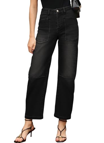 EVALESS Womens Baggy Barrel Jeans High Waisted Wide Leg Boyfriend Denim Ankle Pants2