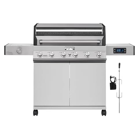 Monument Grills 6-Burner Convertible Natural Gas Smart bbq Grill Stainless Steel Denali 605 with Rotisserie Kit Cover