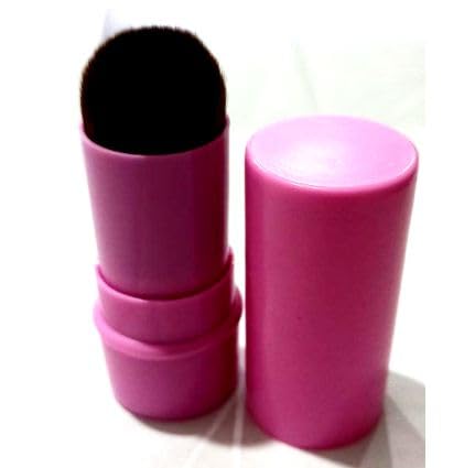 Image of Retractable Pro Beauty Kabuki Makeup Brush - Cosmetic Face Powder Foundation Blush, Slim Portable for Liquid Makeup (Rose Pink)