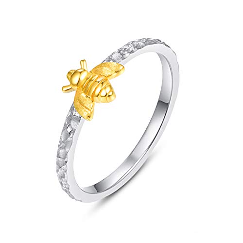 925 Sterling Silver Bee Ring Hammered Band Stacking Simple Tiny Ring for Women US Size 7 Anniersary Brithday Chrsitsmas Gifts for Her