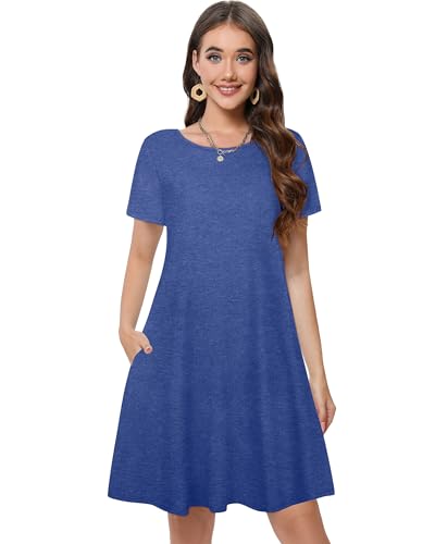 Image of Summer Dresses for Women Casual Tshirt Short Sleeve Floral Sundress Beach Cover Ups with Pockets 2026