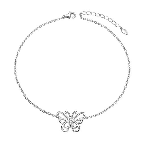 925 Sterling Silver Boho Beach Charm Adjustable Foot Chain Anklet Butterfly Ankle Bracelet for Women Girl Jewelry Birthday Gift (Butterfly)