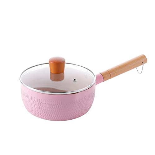 Casseruola profonda da 20 cm/2,4 L con coperchio in vetro, pentola antiaderente multiuso con coperchio, senza PFOA, rivestimento in pietra, pentola a induzione per cucina o ristoranti (rosa)