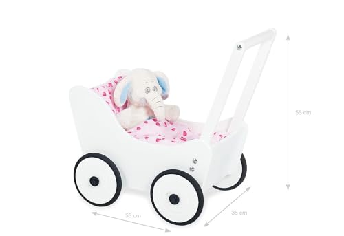 Pinolino Puppenwagen Maria, aus Holz, mit Bremssystem, Lauflernhilfe mit gummierten Holzrädern, für Kinder von 1 – 6 Jahren, weiß – Bild 4