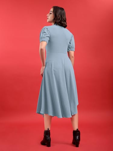 Image of PURVAJA Women's Fit & Flare Knee Length Short Sleeve Turtle Neck Solid Dress