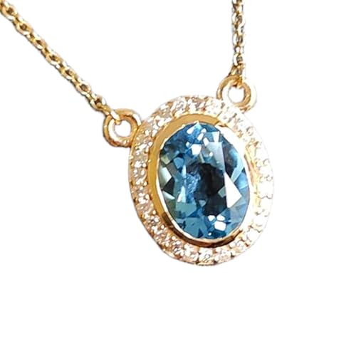 Colgante ovalado de topacio azul de 12x10mm con cadena de plata 925 y joya espiritual