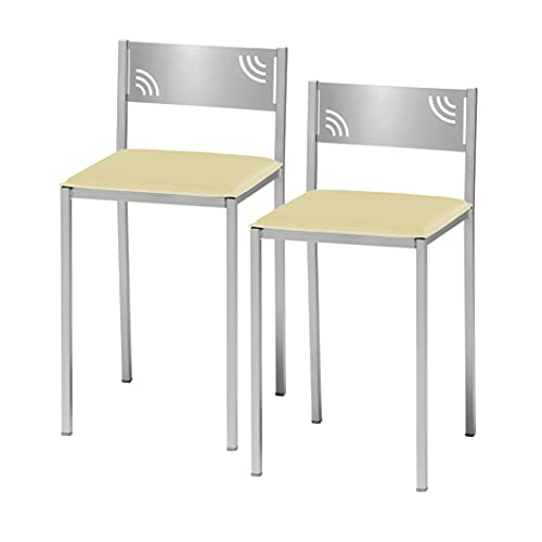 ASTIMESA Dos Taburetes de Cocina con Respaldo bajo en Polipiel Beige, Altura de Asiento 45 cms, TARBBE