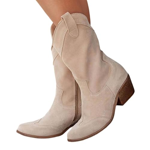 Generisch Cowboystiefel Damen,Cowboystiefel Damen Sommer,Schlupfschuhe Sommer,Cowboy Damenstiefel Schuhe,Blockabsatz Ankle Sommerstiefeletten,Wildleder Sonmmer Kurzstiefel Braun,Halbhoch Damenstiefel