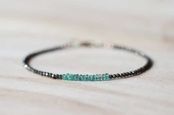 LKBEADS black pyrite with zambian emerald 2-3mm, 54 Pieces mix shape faceted cut gemstone beads 7 inch stacking bracelet with 925 sterling silver - silver plated lock clasp bracelet - link chian bracelet for unisex (B0B369K8KM) Amazon Price History, Amazon Price Tracker