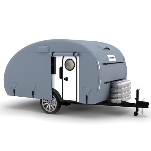 Top 10 Best Teardrop Camper with Bathroom Reviews Today 8 KING BIRD Heavy Duty Teardrop Travel Trailer Cover Fits 10'-12' Trailers, Waterproof Camper Cover with Windproof Strap for R-Pod Trailers, Clamshell Trailers